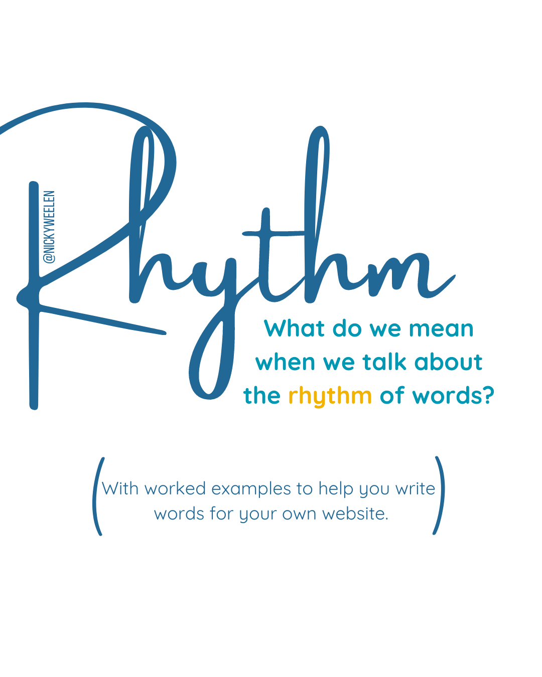 An image that says Rhythm - what do we mean when we talk about the rhythm of the words. This was the original first slide of a carousel insta post by this name. 