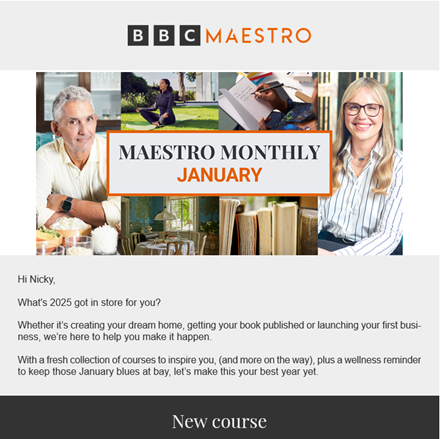 Types of email newsletter - Curated - BBC Maestro - Nicky Weelen Copywriting.