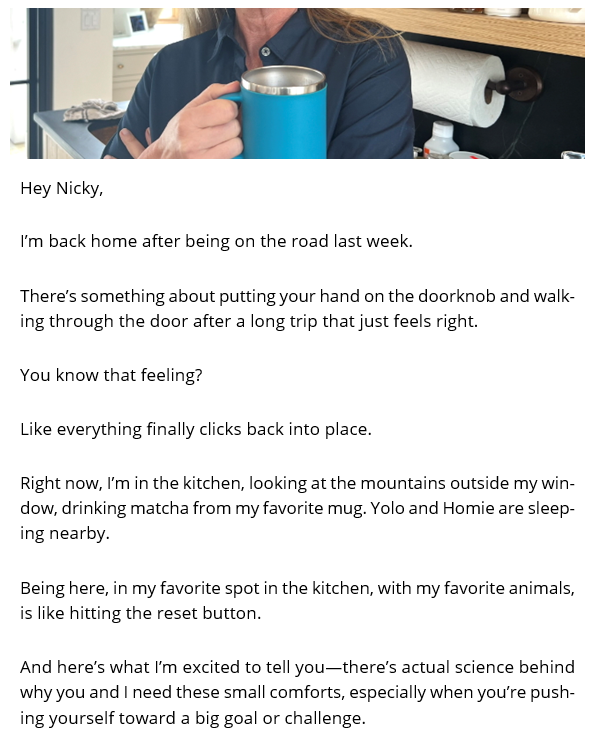 Types of email newsletter - Storytelling - Mel Robbins - Nicky Weelen Copywriting.